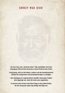 Die Hemingways Speise- und Getränkekarte Die Hemingways Speise- und Getränkekarte